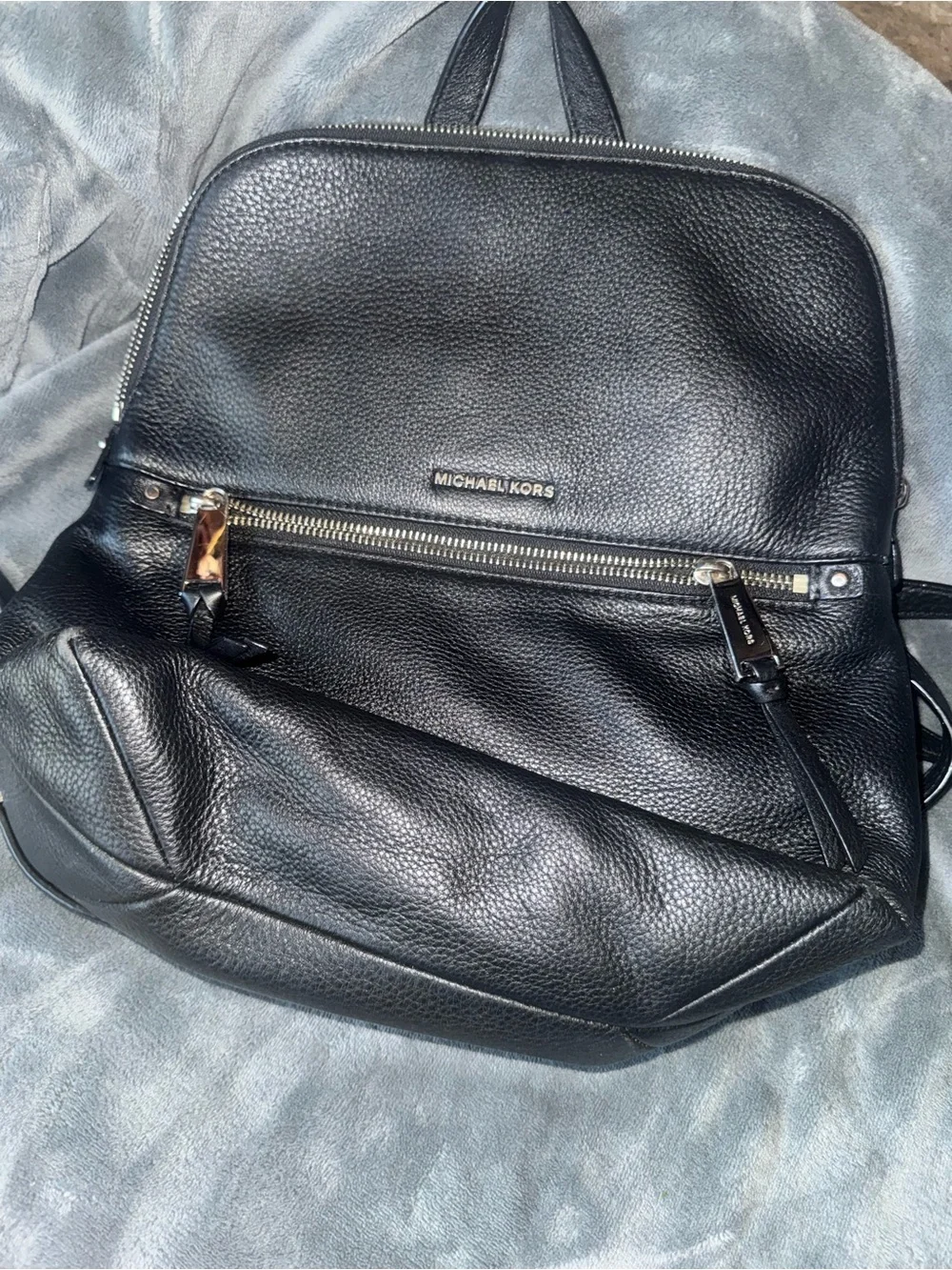 Michael Kors Black Pebbled Leather Men's Backpack with Front Zip Pocket
